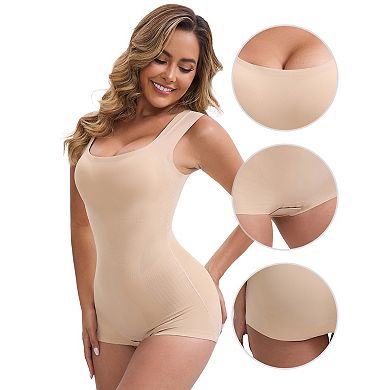 3 Packs Women's Crotch Hook Closure Bodysuits Padded Wide Straps Hip-Lifter Tank Jumpsuits