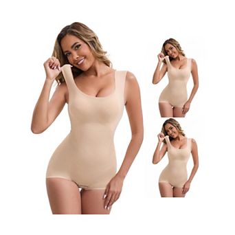 3 Packs Women's Crotch Hook Closure Bodysuits Padded Wide Straps Hip-Lifter Tank Jumpsuits