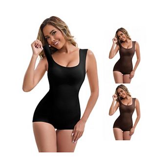 3 Packs Women's Crotch Hook Closure Bodysuits Padded Wide Straps Hip-Lifter Tank Jumpsuits