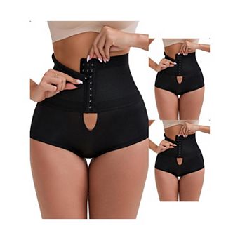 3 Packs Women's High-Waisted Shaper Knickers Front Hook Closure TummyControl Half-Hip Shaping Shorts