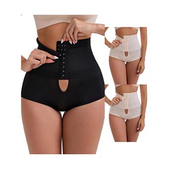3 Packs Women's High-Waisted Shaper Knickers Front Hook Closure TummyControl Half-Hip Shaping Shorts