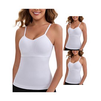 3 Packs Women's Long V-Neck Tummy Control Bosom Lift Padded Camisole Seamless Slim Fit Shaping Tank