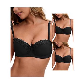 3 Packs Women's Convertible Bra Half Cup French Underwire Maximizer Push Up Bow Decoration Lingerie