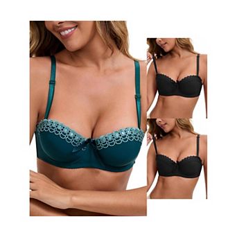 3 Packs Women's Convertible Bra Half Cup French Underwire Maximizer Push Up Bow Decoration Lingerie