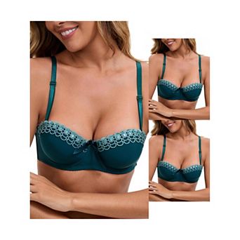 3 Packs Women's Convertible Bra Half Cup French Underwire Maximizer Push Up Bow Decoration Lingerie