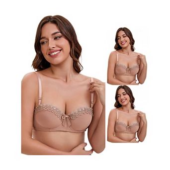 3 Packs Women's Convertible Bra Half Cup French Underwire Maximizer Push Up Bow Decoration Lingerie