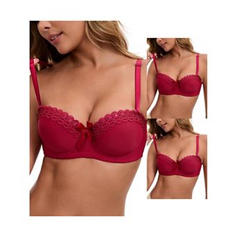 3 Packs Women's Convertible Bra Half Cup French Underwire Maximizer Push Up Bow Decoration Lingerie