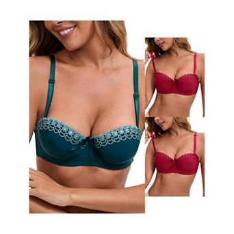 3 Packs Women's Convertible Bra Half Cup French Underwire Maximizer Push Up Bow Decoration Lingerie