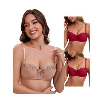 3 Packs Women's Convertible Bra Half Cup French Underwire Maximizer Push Up Bow Decoration Lingerie