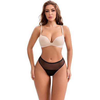 3 Packs Women's Lace Mesh See Through Mid Rise Briefs Breathable Lightweight Seamless Underwear