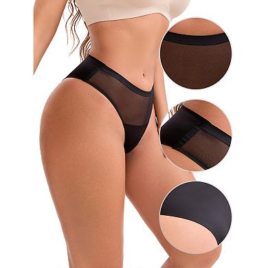 3 Packs Women's Lace Mesh See Through Mid Rise Briefs Breathable Lightweight Seamless Underwear