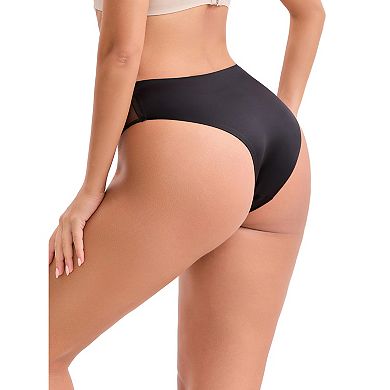 3 Packs Women's Lace Mesh See Through Mid Rise Briefs Breathable Lightweight Seamless Underwear