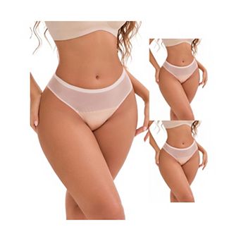 3 Packs Women's Lace Mesh See Through Mid Rise Briefs Breathable Lightweight Seamless Underwear