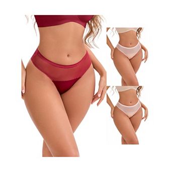 3 Packs Women's Lace Mesh See Through Mid Rise Briefs Breathable Lightweight Seamless Underwear