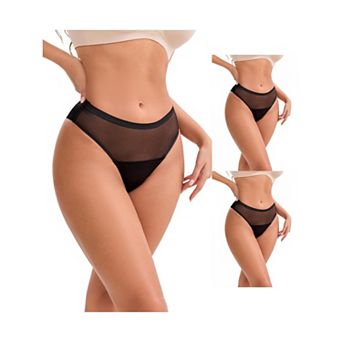 3 Packs Women's Lace Mesh See Through Mid Rise Briefs Breathable Lightweight Seamless Underwear