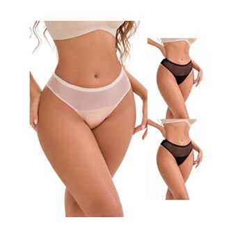 3 Packs Women's Lace Mesh See Through Mid Rise Briefs Breathable Lightweight Seamless Underwear