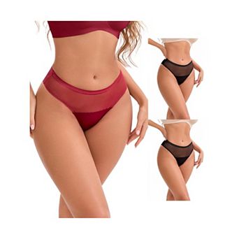 3 Packs Women's Lace Mesh See Through Mid Rise Briefs Breathable Lightweight Seamless Underwear