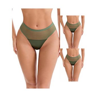 3 Packs Women's Lace Mesh See Through Mid Rise Briefs Breathable Lightweight Seamless Underwear