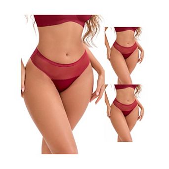 3 Packs Women's Lace Mesh See Through Mid Rise Briefs Breathable Lightweight Seamless Underwear