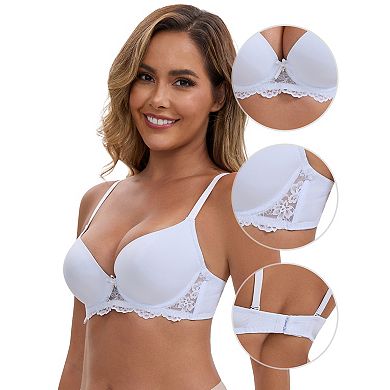 3 Packs Women's Lace Plunge Push Up Underwired Bra Adjustable Spaghetti Straps Smoothing Lingerie