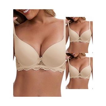 3 Packs Women's Lace Plunge Push Up Underwired Bra Adjustable Spaghetti Straps Smoothing Lingerie
