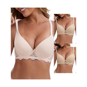 3 Packs Women's Lace Plunge Push Up Underwired Bra Adjustable Spaghetti Straps Smoothing Lingerie