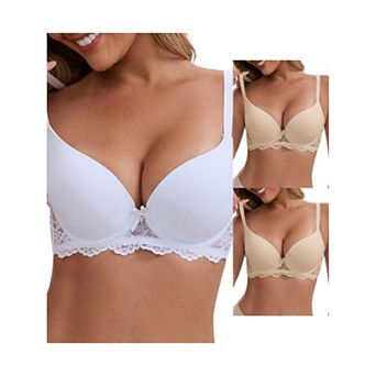 3 Packs Women's Lace Plunge Push Up Underwired Bra Adjustable Spaghetti Straps Smoothing Lingerie