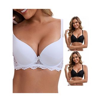 3 Packs Women's Lace Plunge Push Up Underwired Bra Adjustable Spaghetti Straps Smoothing Lingerie