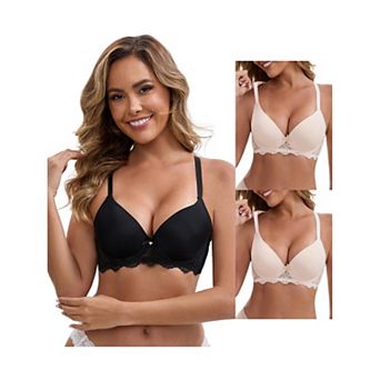 3 Packs Women's Lace Plunge Push Up Underwired Bra Adjustable Spaghetti Straps Smoothing Lingerie