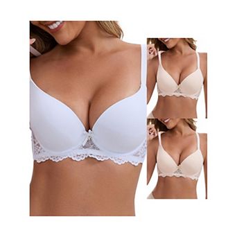 3 Packs Women's Lace Plunge Push Up Underwired Bra Adjustable Spaghetti Straps Smoothing Lingerie