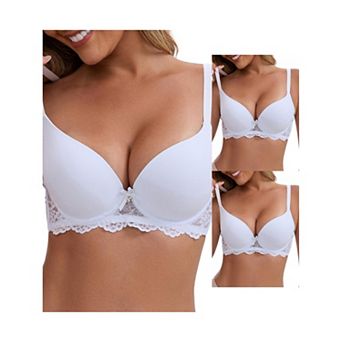 3 Packs Women's Lace Plunge Push Up Underwired Bra Adjustable Spaghetti Straps Smoothing Lingerie