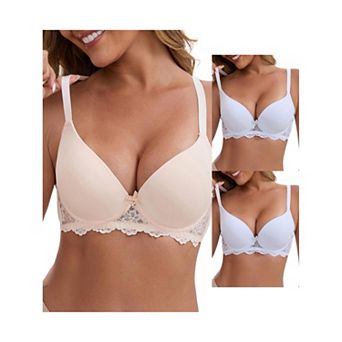 3 Packs Women's Lace Plunge Push Up Underwired Bra Adjustable Spaghetti Straps Smoothing Lingerie