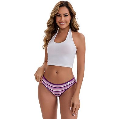 3 Packs Women's Colorful Striped Underwear Low-Waisted Double Layer Comfortable Breathable Briefs