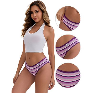 3 Packs Women's Colorful Striped Underwear Low-Waisted Double Layer Comfortable Breathable Briefs