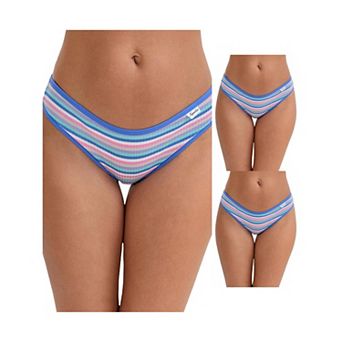3 Packs Women's Colorful Striped Underwear Low-Waisted Double Layer Comfortable Breathable Briefs