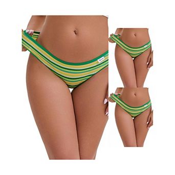 3 Packs Women's Colorful Striped Underwear Low-Waisted Double Layer Comfortable Breathable Briefs