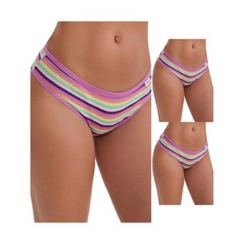 3 Packs Women's Colorful Striped Underwear Low-Waisted Double Layer Comfortable Breathable Briefs