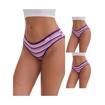 3 Packs Women's Colorful Striped Underwear Low-Waisted Double Layer Comfortable Breathable Briefs