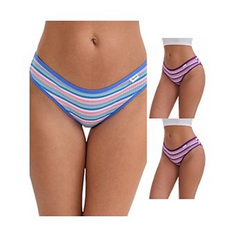 3 Packs Women's Colorful Striped Underwear Low-Waisted Double Layer Comfortable Breathable Briefs