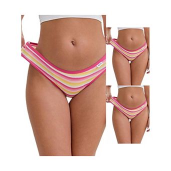 3 Packs Women's Colorful Striped Underwear Low-Waisted Double Layer Comfortable Breathable Briefs