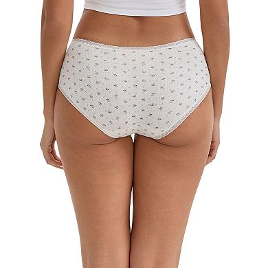 3 Packs Women's Flower Print Mid-Waisted Full Coverage Briefs Elastic Breathable Cotton Underwear