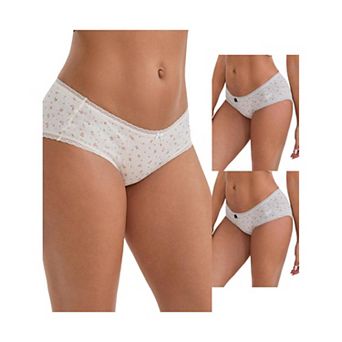 3 Packs Women's Flower Print Mid-Waisted Full Coverage Briefs Elastic Breathable Cotton Underwear