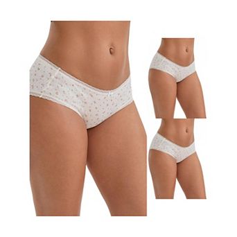 3 Packs Women's Flower Print Mid-Waisted Full Coverage Briefs Elastic Breathable Cotton Underwear
