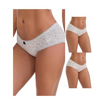 3 Packs Women's Flower Print Mid-Waisted Full Coverage Briefs Elastic Breathable Cotton Underwear