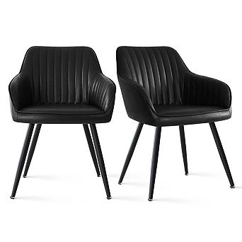Set of 2 Modern Faux Leather Dining Chairs with Metal Legs Upholstered Arm Chairs