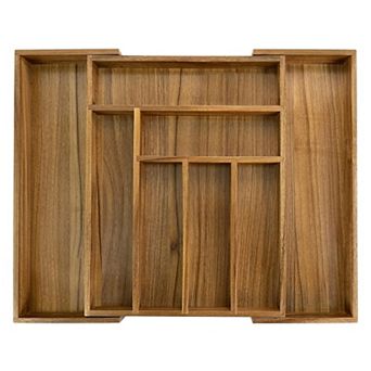 Luxury Acacia 8-Slot Kitchen Drawer Organizer
