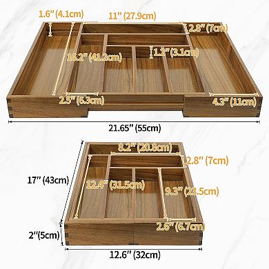 Luxury Acacia 8-Slot Kitchen Drawer Organizer