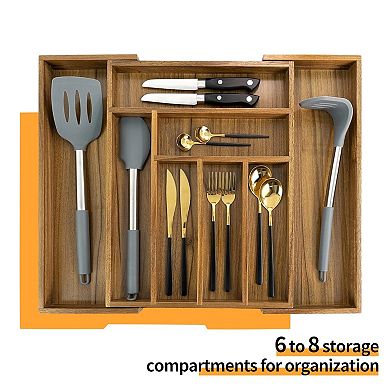 Luxury Acacia 8-Slot Kitchen Drawer Organizer