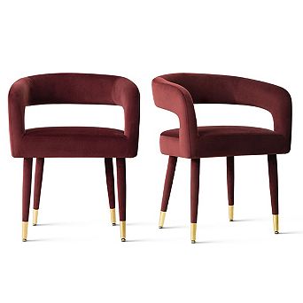 Set of 2 Upholstered Velvet Dining Chair with Gold Cap Legs Modern Accent Side Chair for Kitchen