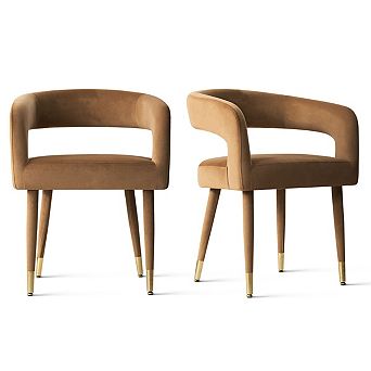 Set of 2 Upholstered Velvet Dining Chair with Gold Cap Legs Modern Accent Side Chair for Kitchen